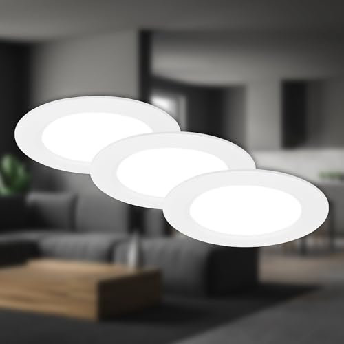 BRILONER - Set di 3 faretti da incasso LED 230V piatti, luce bianca neutra, 6W 660lm ciascuno, faretto LED, faretti da soffitto, 68mm, 120x28mm (DxH), bianco