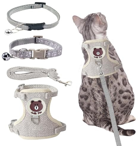 Cat Harness and Lead Set - Escape Proof for Walking, Soft Mesh With Adjustable Reflective Stripe and Leash for Small Medium Cats Dogs Pets (M)
