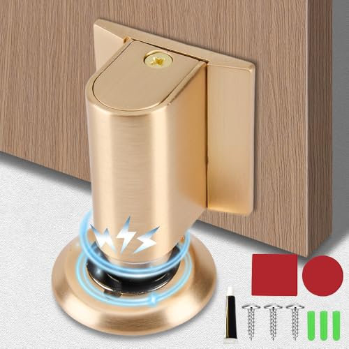 Magnetischer Türstopper Schwer, Selbstklebend, Höhenverstellbar - Türhalter Ohne Bohren, Wandschutz, Türfeststeller, Door Stopper (Messing)