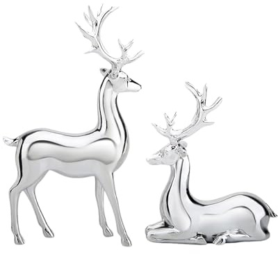 Generisch REH Hirsch Silber Stehend, 2 Stück Rentiere Weihnachten Deko, Rentier Deko Figur, Elch Weihnachtsdeko, Weihnachtselch Dekoration Für Vitrine Nachttisch Bücherregal