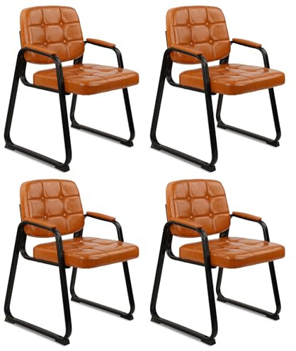CLATINA Gästestuhl Besucherstuhl | Hochwertiger Wartezimmerstuhl mit Kunstleder-Komfortkissen & verdickten gepolsterten Armlehnen | Fester Bürostuhl für Home Office & Besprechungsraum, Orange, 4er Set