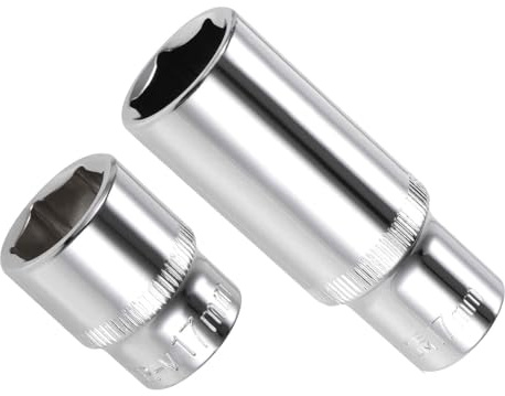 CoCud 6-Point Socket, 3/8 Drive 17mm Deep, Polished Chromed CR-V Metric Deep and Shallow Impact Socket - (Applications: for Ratchet Torque Electric Wrenches Car Repair), 2-Pieces