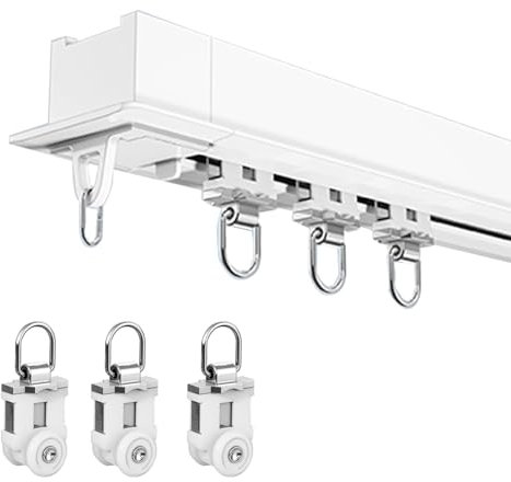 Vorhangschiene 1-läufig Gardinenschiene Aluminium-Schiene Deckenmontage Vorhangschienen Mit Verbinder Für Wohnzimmer(White,180cm)