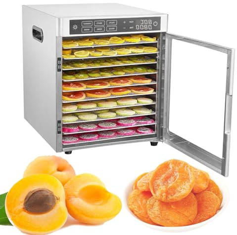 Máquina deshidratadora de alimentos LED, secadora de alimentos de acero inoxidable, temporizador de 24 horas y temperatura máxima de hasta 185 ℉, máquina secadora de frutas y verduras, calefacción c