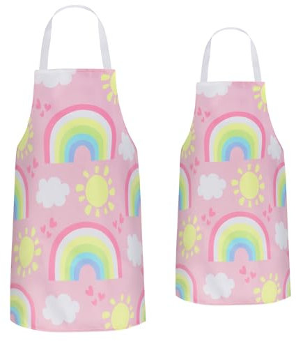 Adults Kids Matching Apron Set 2Pcs Mommy and Me Adjustable Kitchen Apron with 2 Pockets Parent and Child Matching Apron Gift for Mother's Day Women Daughter Cooking Baking Painting Training (Rainbow)