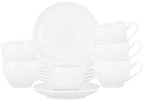 Seltmann Weiden Amina - Lot de 6 tasses à expresso blanches avec soucoupes - 100 ml - Pour 6 personnes - Avec motif en relief discret - Passe au lave-vaisselle et au micro-ondes - Porcelaine - Blanc