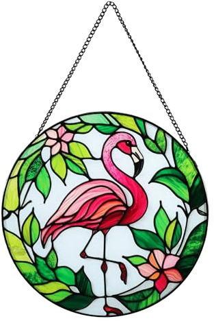 MYCRLIFE 3PCs Bird Stained Glass Suncatchers - Hand-Painted Hummingbird/Flamingo/Peacock Window Hangers with Chains, Vibrant Home Decor Gift (Style 2)