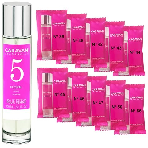 CARAVAN FRAGANCIAS Damenparfum Nr. 5, 150 ml + Set mit 10 Flaschen mit verschiedenen Damenduften von Caravan, um neue Düfte zu entdecken