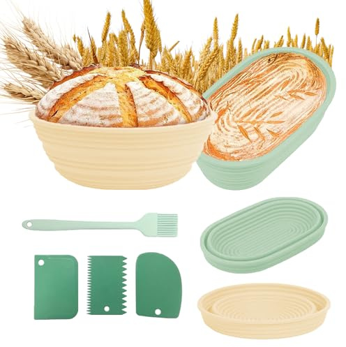 Sourdough Starter Kit,Banneton Bread Proofing Basket, 9 Round & 10 Oval Sourdough Bread Baking Supplies, 6PCS Bread Making Equipment Reusable For Baking & Proofing Artisan Bread