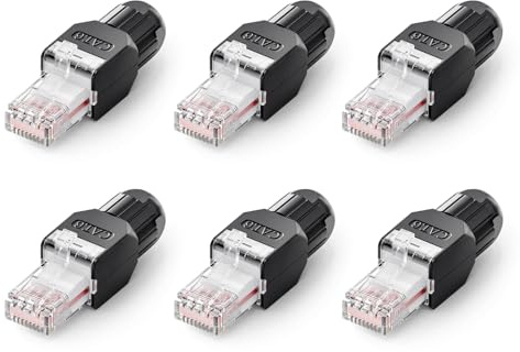 VCELINK Cat6 Conector RJ45 Sin Herramientas LSA, 1000 Mbps/250 MHz, Compacto y Reutilizable, Clavija RJ45 UTP Bañado en Oro para Cable de Red AWG 23-26, Compatible con PoE, Negro, 6 Unidades