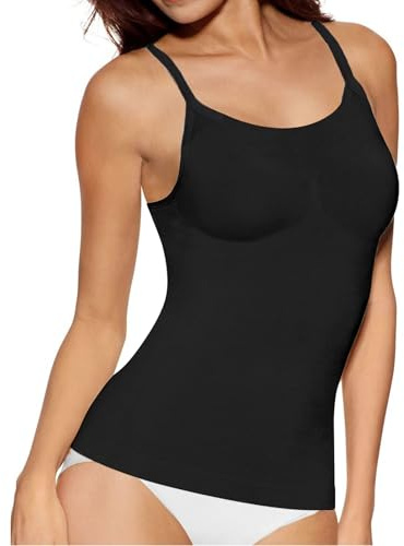 Lancry Shape Cami Bauchweg-Kompressionsweste für Damen, Formende Tops, Shapewear Weste, Cami, Tank-Top, Kompressions-Camisole mit verstellbaren Spaghettiträgern, Schwarz, 48