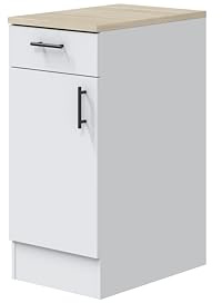 Mobelcenter, Mueble Bajo de Cocina de 40 cm, Módulo 1 Puerta Reversible 1 Cajón, Acabado Color Blanco Brillo y Roble Canadian, Medidas: Ancho: 40 cm x Fondo: 60 cm x Alto: 90 cm (1535)