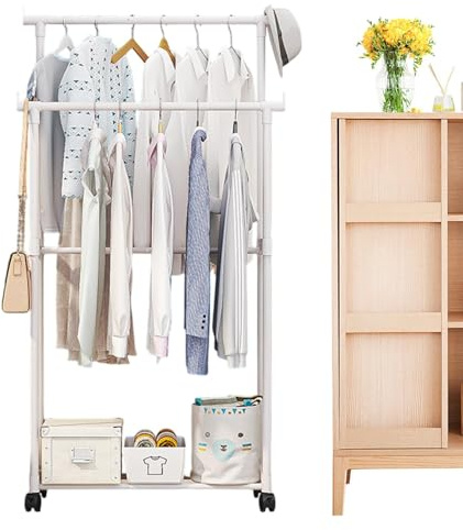 Générique Porte-manteau - Porte-manteau Sur Roulettes | Double Portant À Vêtements | Tringle À Vêtements Multifonction | Cintre En Métal Avec Roulettes | Organisateurs D'armoire Et De Rangement