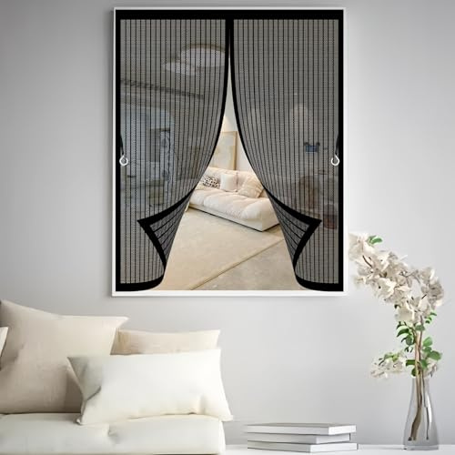 Zanzariere a Calamita per Finestre 73 x 77 cm, Magnetica, Chiusura Automatica, Senza Foratura, Rete Fine, Zanzariera Magnetica per Porta per Porta Finestra Balcone, Nero