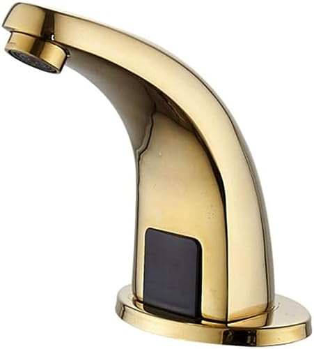 Grifo con Sensor automático, Mezclador sin Contacto, para baño, Lavabo Dorado, de Cobre, para Agua fría y Caliente.