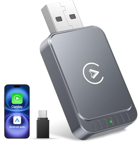 AuroraLink Wireless Carplay & Android Auto Wireless Adapter 2 in 1 Fast & Stabiler Carplay Wireless Adapter Convert Wired to Wireless Car Play Dongle für iOS 10+/Android 11+ (Grau)