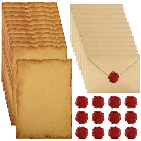 40 Pcs Vintage Writing Paper and Envelopes,Letter Writing Set,Stationary Set with 12 Vintage Envelopes,16 A5 Letter Paper,12 Wax Seal Stickers for Love Letters, Weddings, Birthdays, Christmas