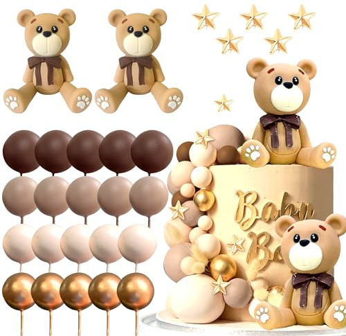 JeVenis Luxury Brown Baby Shower Cake Decoration Teddy Bear Cake Topper
