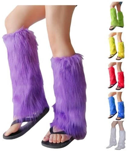 YCBMINGCAN Fell Stulpen Damen Bunt & Flauschig, Lange Plüsch Beinwärmer im 90er Jahre & Y2K Stil, Leg Warmers als Kostüm Zubehör für Party, Festival, Fasching & Karneval