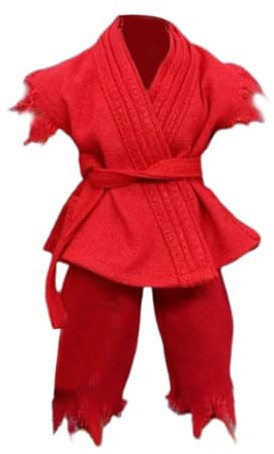 predolo Vêtements pour figurines articulées à l'échelle 1:12 : uniforme de judo pour homme, ensemble tendance en tissu, haut, pantalon et ceinture, pour, Rouge