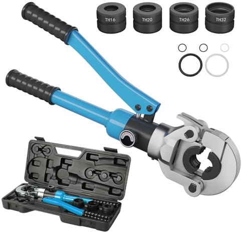 Alicate de Prensagem de Tubos,Prensa Multicapa ConCabeza Giratoria 360°,Alicate de Crimpado TH16-32 mm,Apto para Tuberías de Plástico-Aluminio y Tuberías Compuestas de Acero Inoxidable