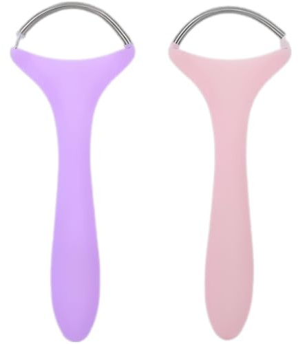 2 st hårborttagare fjädergängningsverktyg, bärbar kvinna tråd ansiktshårborttagare för övre läpphaka kinder, manuell ansiktselepator med ergonomiskt handtag för slät hud, rosa och lila