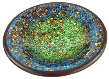 Runde Mosaikschale, handgearbeitet, Keramik, Design 21, klein (Ø 29 cm) | Einzigartige Designs, ideal für Obst oder Dekoration, farbenfrohes Mosaik, aus Keramik & Glas