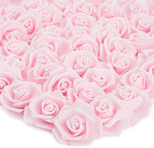 Juvale 100-Pack of Artificial Rose Heads, Faux Fabric Flower Heads, Light Pink, 7.5 cm Diameter
