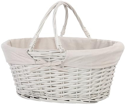 Foldable Handle Wicker Shopping Baskets Gift Hamper with Fabric Lining (Grey, Large)