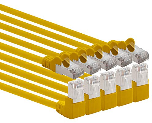 1aTTack.de 366137 Cat.6 network cable angle 90 degrees 0.5m - yellow - pack of 5 - Cat6 patch cable (SFTP PIMF) 1000Mbit/s Rj 45 plug - 5 x 0.5m meters yellow