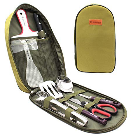 DoMyfit - Juego de organizador de utensilios de cocina portátil de 8 piezas para barbacoa, camping, utensilios de cocina, kit de viaje con funda resistente al agua