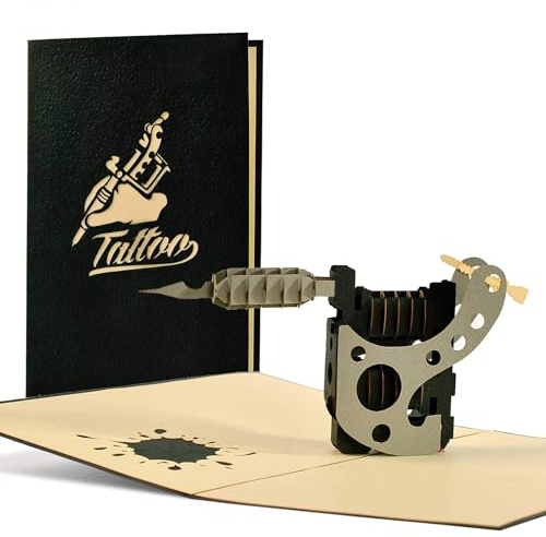 Diese Klappkarten Tarjeta cumpleaños 3D Regalo de Tatuaje - Tarjeta cumpleaños original 15 x 20 cm con desplegable - Tarjeta con Vale para Tatuajes