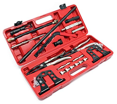WilTec Jeu Compresseur de Ressort de soupape – 235 x 85 x 520 mm – 25 pièces avec Coffret – Outil de Démontage Joint de Queue de soupape Auto – Entretien Voiture Garage