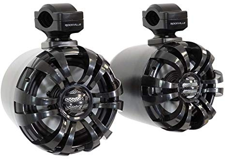 Rockville Pair WB65 Black 6.5 600W Metal Marine Wakeboard Tower Speakers, 4 Ohm, Waterproof, 360-Degree Swivel, Durable Build for Boats, ATVs, UTVs