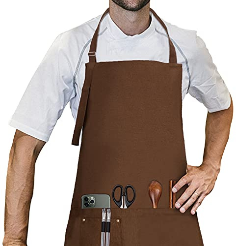 LessMo Delantal de Cocina y Barbacoa, 100% Algodón, Correa Ajustable, Calidad Profesional, 70 x 85 cm, Azul Marino