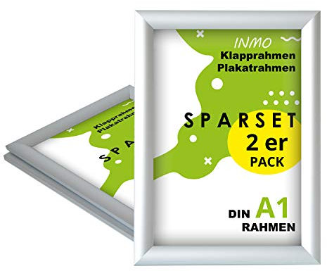INMO Alu-Klapprahmen DIN A1 2 Stück mit Aluminium Profil ohne Glas - Klappbarer Bilderrahmen Silber - Fotorahmen für Bilder, Poster, Plakate - 62,50 x 87,20 cm Urkundenrahmen