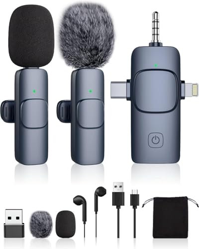 Micro Cravate sans Fil pour Iphone/Android/PC/Camera,Mini Micro à Double Revers,Wireless Microphone Lavalier Lapel avec Réduction du Bruit Plug-Play pour Enregistrement Vidéo,Podcast,Youtube,TikTok