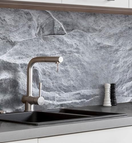 MyMaxxi Küchenrückwand selbstklebend – Matte Premium Spritzschutz Folie als günstige Alternative zu Glas, einfache Montage & leichte Reinigung – 60 cm hoch – Motiv: Steinwand grau B 80 cm x H 60 cm