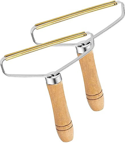 Portable Lint Remover, 2PCS Manually Lint Roller with Wooden Handle Holder, Reusable Double Sided Fabric Shaver for Carpets, Pet Hair, Woolen Coat, Sweater, Bed Sheets