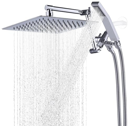 G-Promise All Metal 10 Inches Rainfall Shower Head with Handheld Spray Combo, 3 Settings Diverter, Adjustable Extension Arm with Lock Joints, 71 Inches Stainless Steel Hose (Chrome)