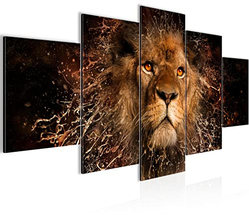 Runa Art - Bilder Afrika Löwe 200 x 100 cm 5 Teilig XXL Wanddekoration Design Schwarz Gold 040751a