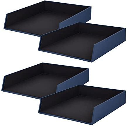 Rössler Papier 1335452900-4 - S.O.H.O Corbeille de Rangement pour DIN A4, Navy, 4 pièces, Casiers de Rangement empilables, Corbeille à courrier 26 x 6 x 32 cm