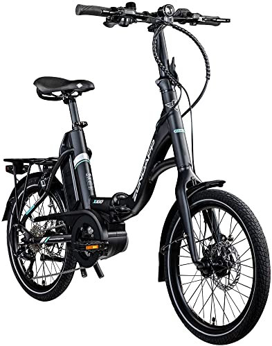 ZÜNDAPP X100 E Bike 20 Zoll Klapprad für Damen und Herren 150-190 cm Bosch Ebike Mittelmotor mit 9 Gang Nabenschaltung Elektro Fahrrad 400 Wh Akku Faltrad (45 cm, schwarz/türkis)
