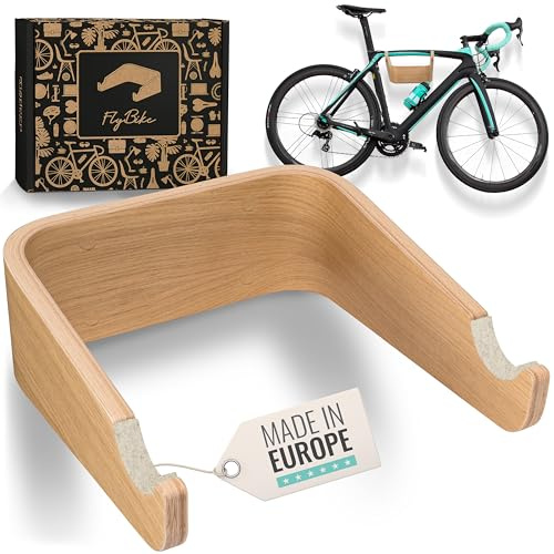 madeco Fahrrad Wandhalterung Holz - FlyBike S Eiche Design-Fahrradhalterung | Für Wohnung, inkl. Fischer Dübeln, ideal für Rennrad, Gravelbike, Mountainbike, Fixie & Singlespeed