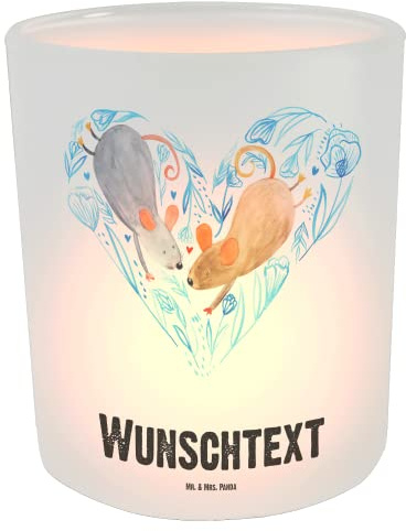 Mr. & Mrs. Panda Windlicht mit Namen Mäuse Herz - Personalisierte Geschenke, personalisiert, Verliebt, für Immer, Personalisierter Teelichthalter, Hochzeit, Kerzenglas, Name, Liebe, Ehemann, Windglas