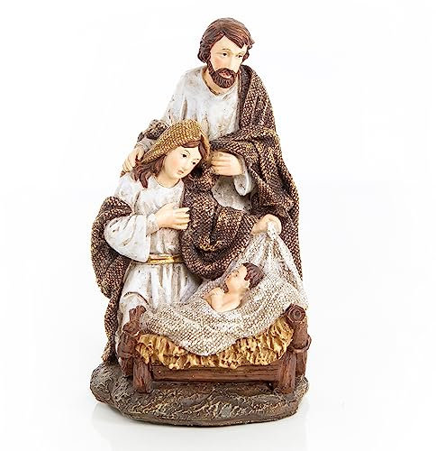 Logbuch-Verlag Figura Decorativa Nacimiento belén en Tonos Marrones, Beige y Dorados 16 cm - decoración navideña Pesebre