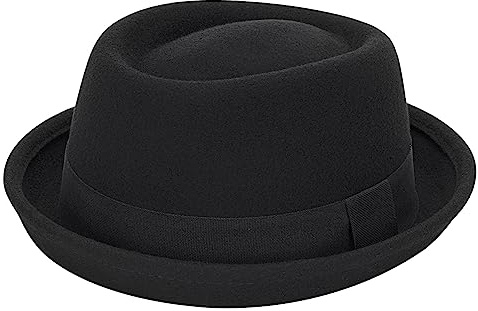 JowTreex Pork Pie Hat Bowler-Hats for Men Women - Pure-Wool Flat-Top Porkpie Hat Felt Fedora Church Hat with Band (S-M) Black