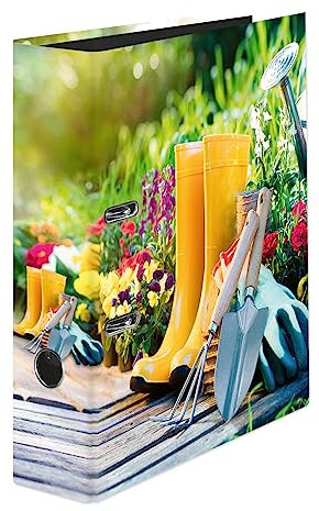 Original Falken Motiv-Ordner Garden. Made in Germany. 8 cm breit DIN A4 Ringordner Aktenordner Briefordner Büroordner Plastikordner Motivordner