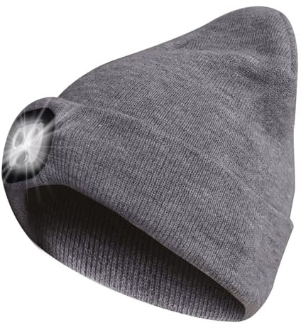 AYAMAYA Beanie Mütze mit LED Licht Geschenke für Männer Frauen, 4 Modi 4 LED Mütze Herren Damen Haube mit Licht Wintermütze Mützen Herren Hut Winter Strickmütze Mütze mit Lampe Papa