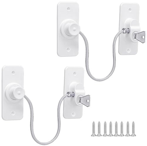 2 Packs Window Safety Lock, Alieem Versatile Window Restrictor Self Adhesive for UPVC No Drilling Window, Refrigerator Lock with Key Child Pet Safety Cable Lock for Childproof